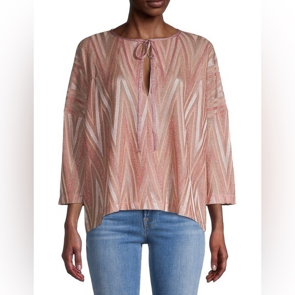 New! Missoni Size S Chevron Striped Zig Zag Shirt Powder Pink Blouse.